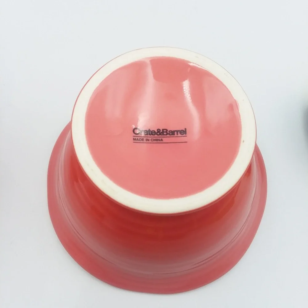 6 Crate & Barrel‎ Ice Cream Dessert Bowls Coral Pedestal Ribbed Sundae Summer